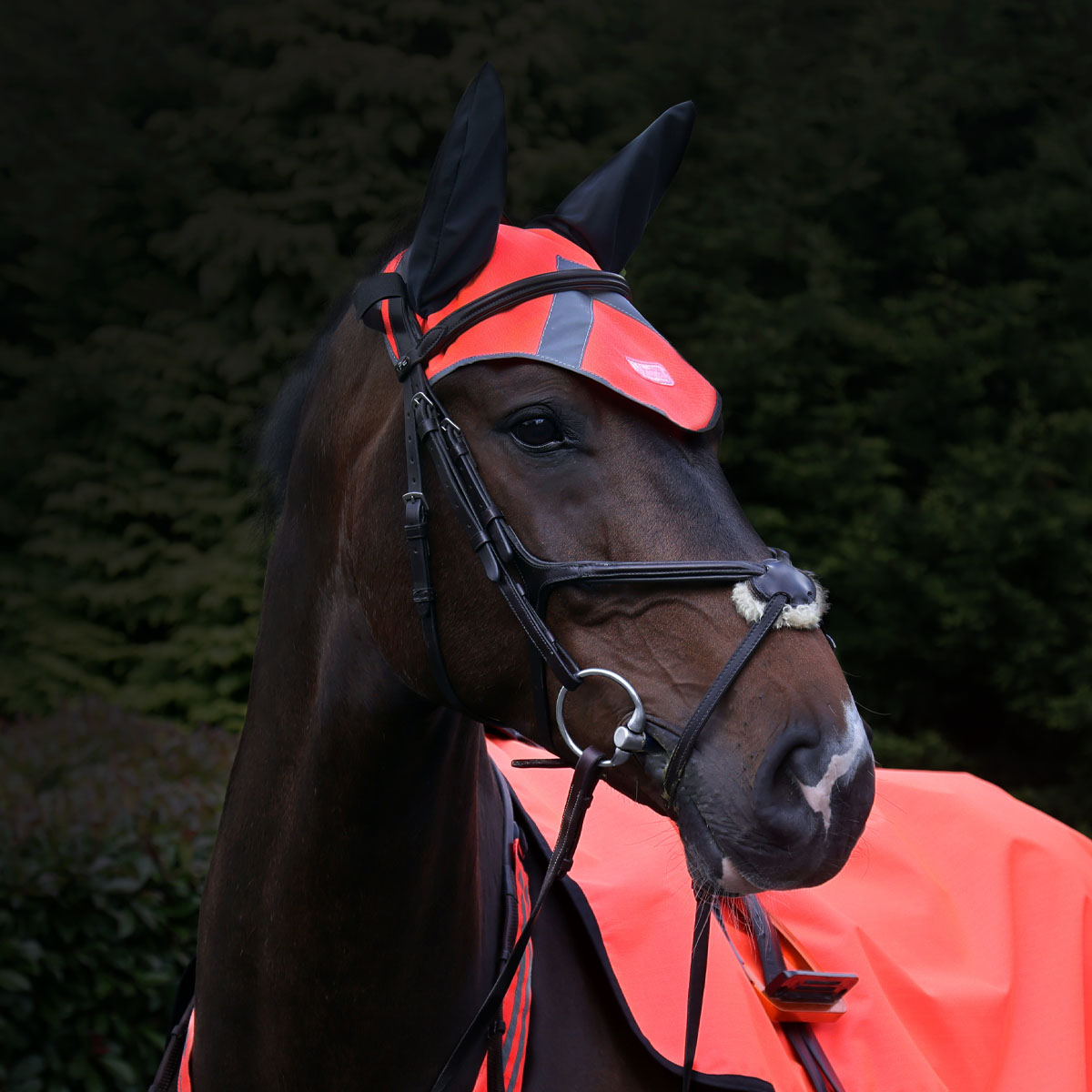 hi viz fly veil for horses orange