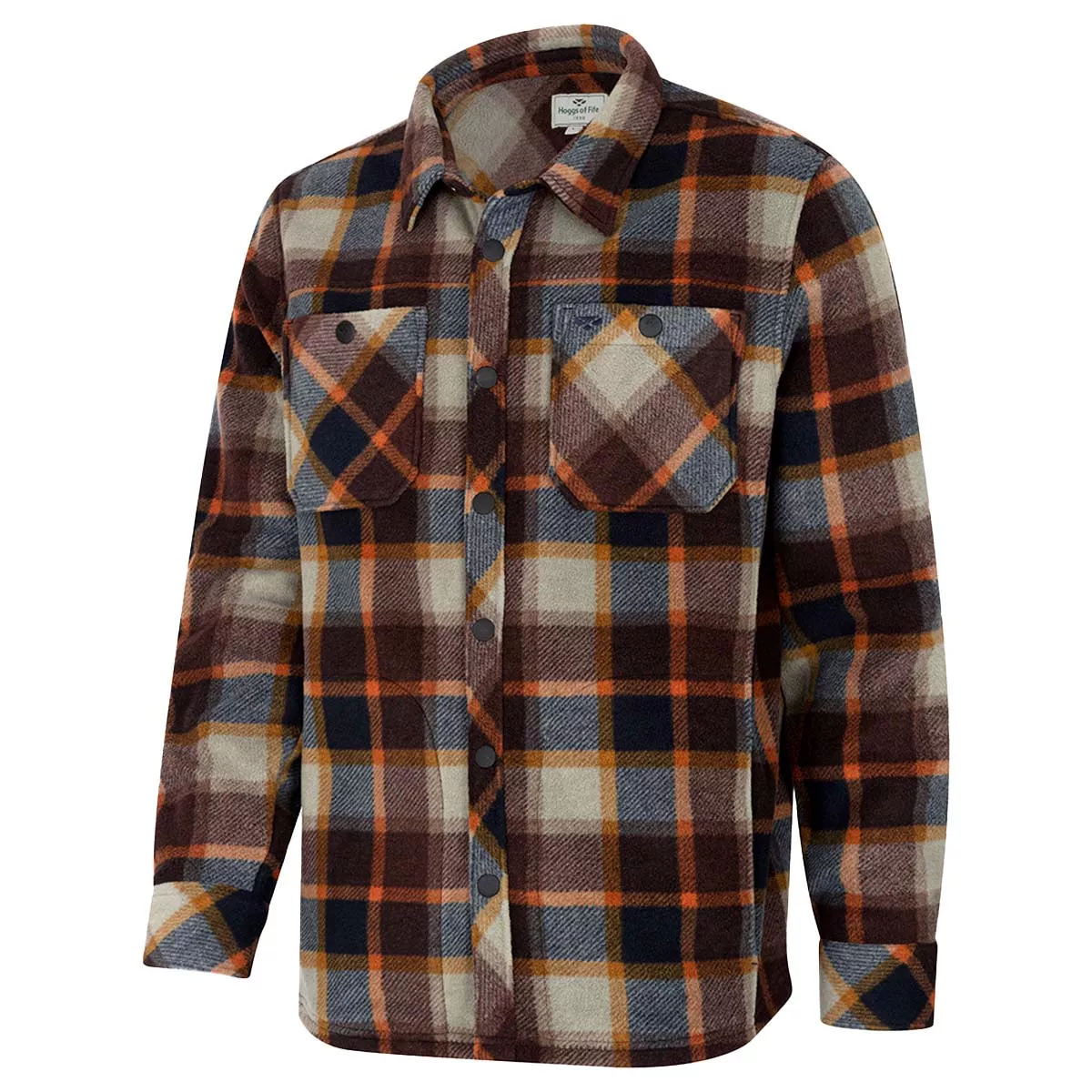 Hoggs Of Fife Brucefield Fleece Shacket Plaid Brown Navy