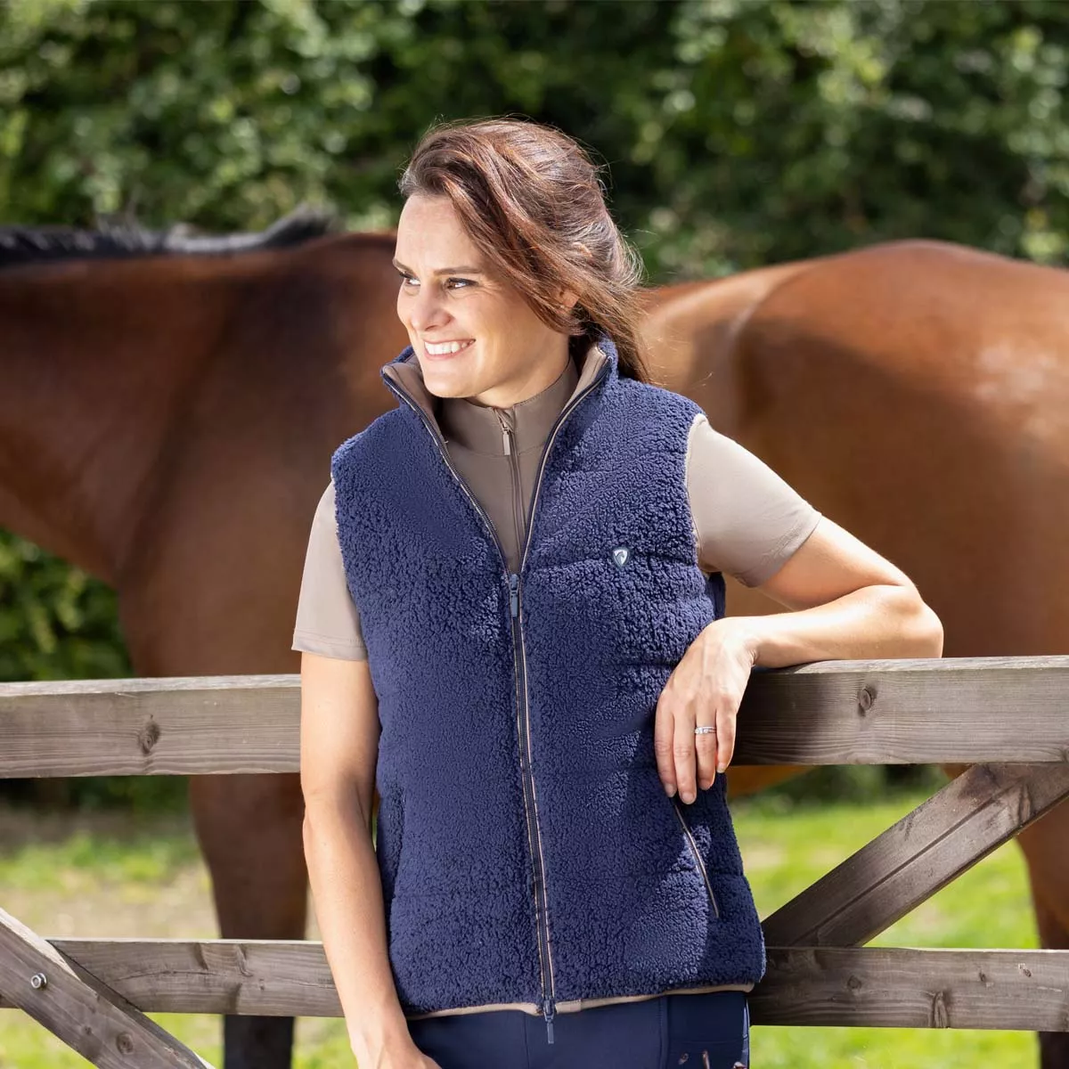 Hy Equestrian Elevate Country Teddy Fleece Gilet Navy Blue