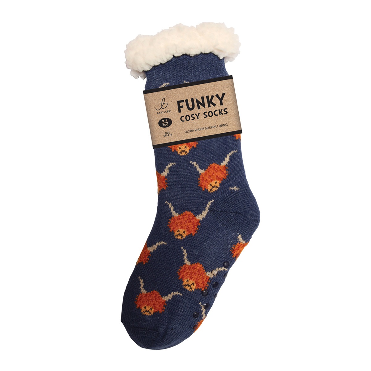 Bartleby Funky Sherpa Socks Ladies Highland Cow Mixed 