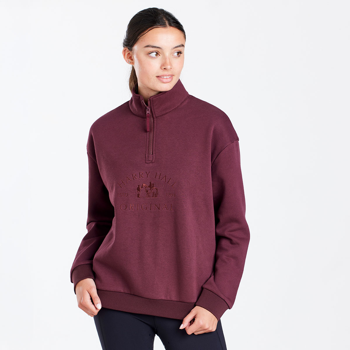 Harry Hall 3/4 Zip Sweatshirt Red Wine