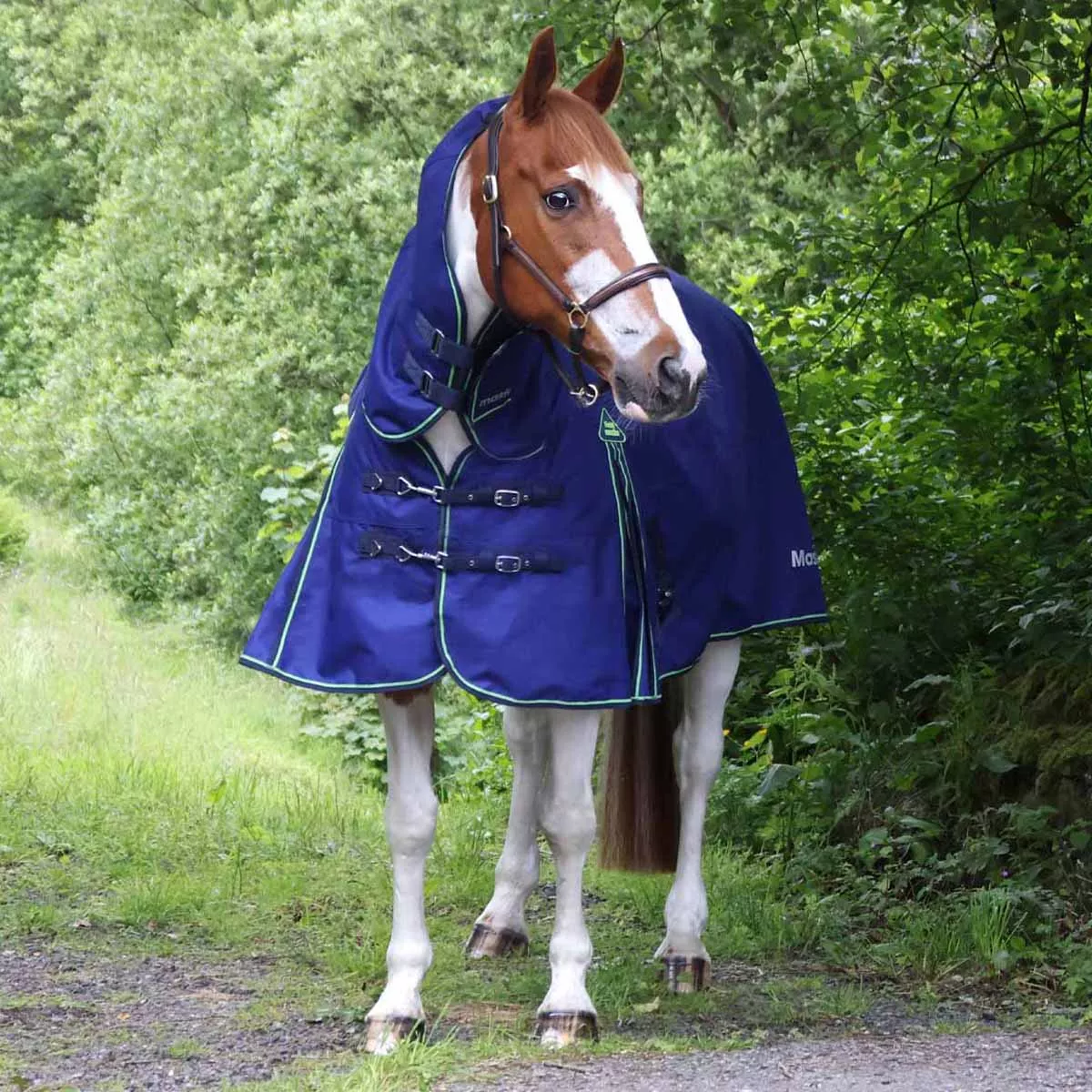 Fieldmasta 100g Lightweight Combo Neck Turnout Rug Navy Blue