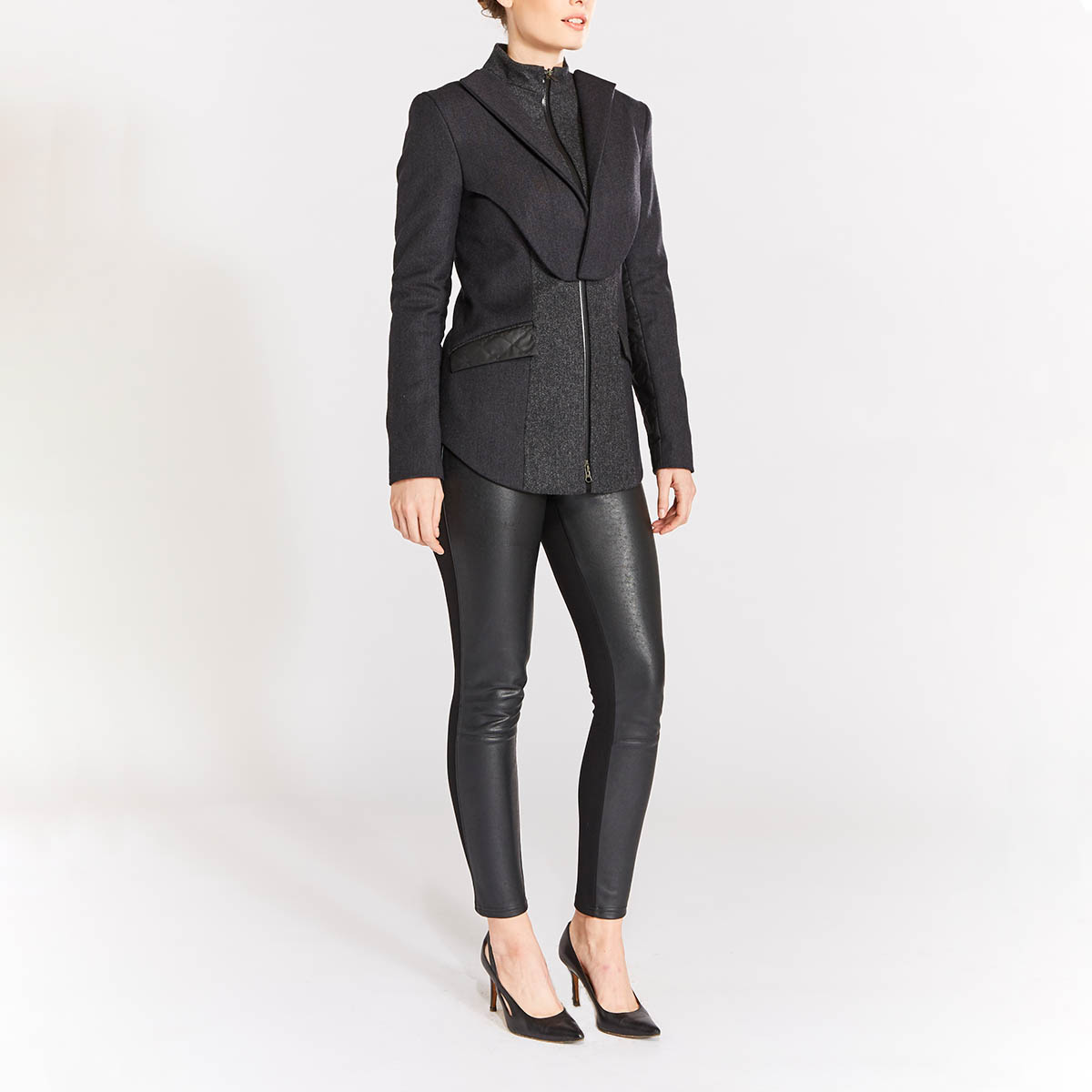 The London Collection - Double Layered Wool Mid-Length Coat Black