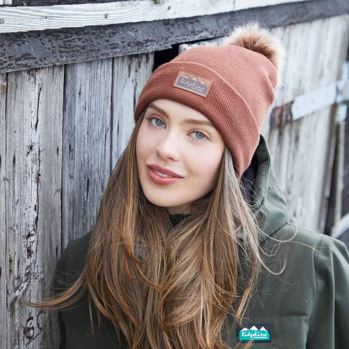 Ridgeline Heritage Fine Knit Bobble Hat Nutmeg 
