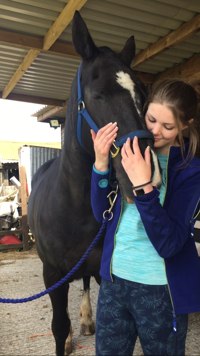 girl hugging a horse's mouth